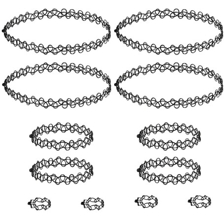 12 Pièces Collier Ras de Cou Femme,Collier Tatouage Bracelet Bague Ensemble,Collier Femme avec élastique Réglable,Collier Gothiq