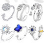 6 Pcs Fidget Bague pour Femmes Réglable Anneau Ouvert Ensemble Spinner Anneaux Bague Argent Zircone Fleur éToile Lune Perle Soul