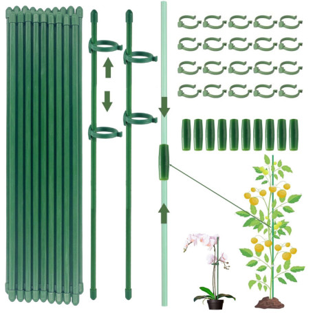 Tuteurs pour Plantes,20 Pièces Tuteur Plante Interieur, 20 Tiges de Plantes Clips, 10 Tiges Tube d'extension, Attache Plante, Tu