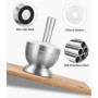 304 Mortier Pilon Cuisine avec Pinceau, Cuillère et Couvercle en Silicone, Moulin à épices de Qualité Supérieure, Broyeur et bol