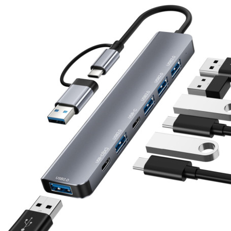 NEUTYPECHIC Hub USB C 3.0, 7 en 1 Station d'accueil USB C Universel avec 2 USB C Ports, USB A 3.0 Port et 4 USB A 2.0 Ports, Doc