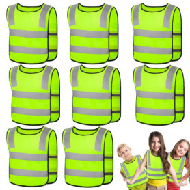 Vegena 8 Pcs Gilet de Sécurité pour Enfants, 360° Visibilité à Gilet Réfléchissante pour 3-12 Ans Enfants, Gilet Jaune Réfléchis