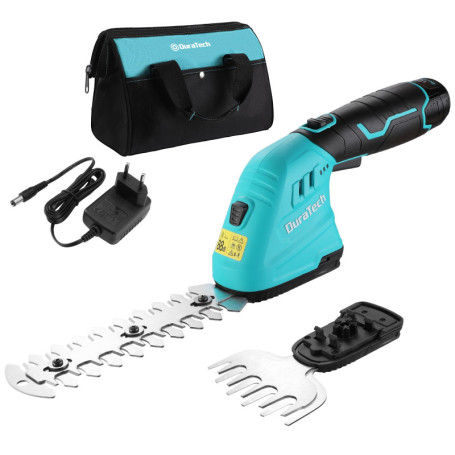 DURATECH Cisaille Sculpte-Haie Electrique, Taille-Herbes sans Fil 12V, Taille Haie Batterie 2000mAh, 2 Lames, Cisaille a Gazon L