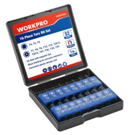 WORKPRO Jeu de 16 Embouts Torx en Acier S2 Magnétiques 25mm avec Boîte de Rangement