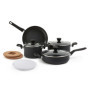 Amazon Basics Lot de 10 ustensiles, casseroles et poêles, empilables, anodisés, non adhésifs, gain de place, sans PFOA, Noir