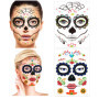 Halloween Tatouages Temporaires pour visage (8 Feuilles), Howaf Crâne mort Floral Squelette Noir Tatouages éphémères Pour homme 