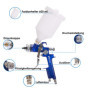 IPOTOOLS Pistolet à Peinture HVLP H-827P - Professionnel Pour Carrosserie, Godet 600 ML, Buse Acier Inoxydable 1.3mm + 2 Jeux de