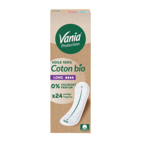 Vania | Protège-slips Protection Voile 100 % Coton Bio Long (boîte de 24 pièces) – Protège-lingeries sans parfum et sans coloran