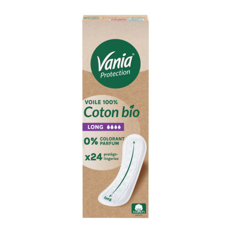 Vania | Protège-slips Protection Voile 100 % Coton Bio Long (boîte de 24 pièces) – Protège-lingeries sans parfum et sans coloran