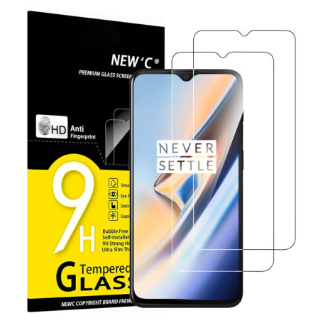 NEW'C Lot de 2, Verre Trempé pour OnePlus 6T, OnePlus 7, Film Protection écran efficace contre les Rayures - sans Bulles - Ultra