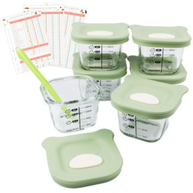 HELLO HIPPO® Lots de 6 Petit Pots en verre Bébé 180ml - Idéaux pour Compotes, Purées et Fruits, Hermétiques et Pratiques avec Gr