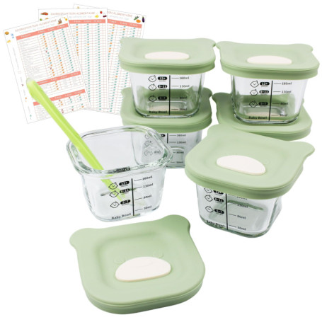 HELLO HIPPO® Lots de 6 Petit Pots en verre Bébé 180ml - Idéaux pour Compotes, Purées et Fruits, Hermétiques et Pratiques avec Gr