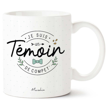 Manahia Mug Témoin Homme - Je suis un Témoin de compet' - Avec boite Kraft - Imprimé en France - 330 mL Céramique - Annonce Témo
