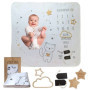 Couverture étape bebe en Français + carte étape en bois personnalisé - tapis mois pour photos - coffret cadeau naissance inclus 