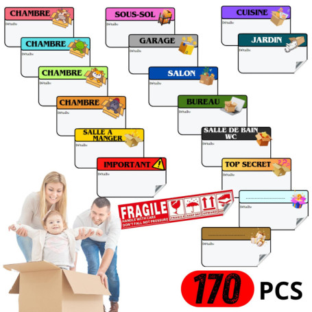 Étiquettes Expédition déménagement Autocollants préimprimées 16 models avec code couleur adhésives | ​fragile attention pour car