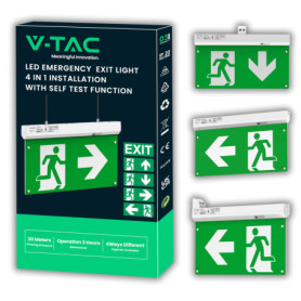 V-TAC Lampe de Secours LED 4 en 1 pour Plafond et Mur - Visible à 30 Mètres - Bouton d'Autotest - Éclairage de Sortie de Secours