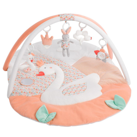 Fehn Couverture d'activités 3D Arche de jeu Le lac des cygnes, Couverture d'éveil avec 5 jouets amovibles à attraper, pour bébé 