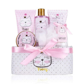 Accentra - Set cadeau Princess Kitty pour filles & femmes - Kit douche 7 pcs avec bain moussant, exfoliant, gel, lotion pour cor