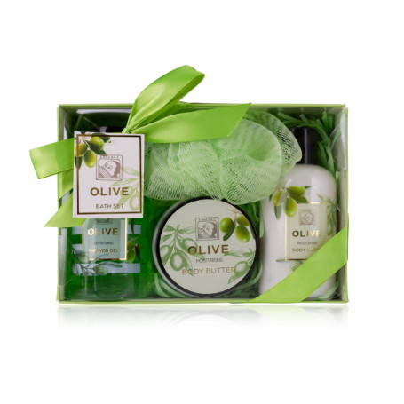 Accentra-Set cadeau de douche pour femmes OLIVE dans une belle boîte cadeau-Set de 4 pièces gel douche,lotion,beurre corporel et