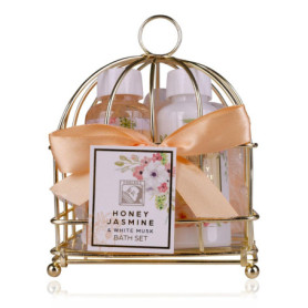 Accentra - Set de douche cadeau pour femmes HONEY JASMINE dans corbeille métallique - Kit soins 3 pcs avec gel douche, lotion et