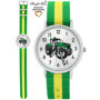 Pacific Time Montre-bracelet pour enfant garçon tracteur pour enfant - Vert - Bracelet textile vert jaune - Aiguilles lumineuses