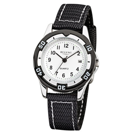 Regent montre avec bracelet fashion analogique Textile en tissu pour enfant – Bracelet Noir à Quartz urf318