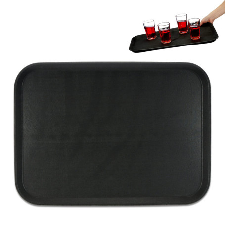 Relaxdays Plateau de Service, Surface antidérapante, Forme rectangulaire, Restaurant, LxP: 56 x 41 cm, Noir