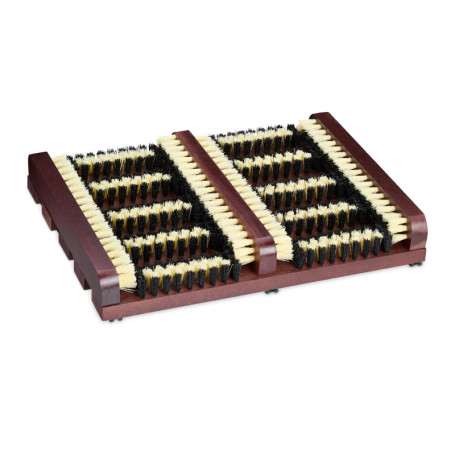 Relaxdays Grille Gratte-Pieds en Bois, antidérapant, brosses en Plastique, pour intérieur et extérieur, Marron foncé