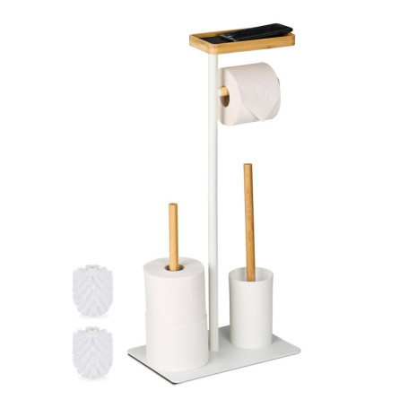 Relaxdays Serviteur WC, mélange de matériaux, Non Fixe, Brosse et Porte-Brosse, Blanc et Nature
