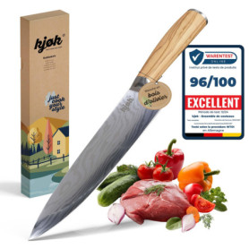 kjøk Premium Couteau de chef professionnel 20cm dureté 58±2 HRC avec etui et manche en bois d’olivier – couteau de cuisine japon