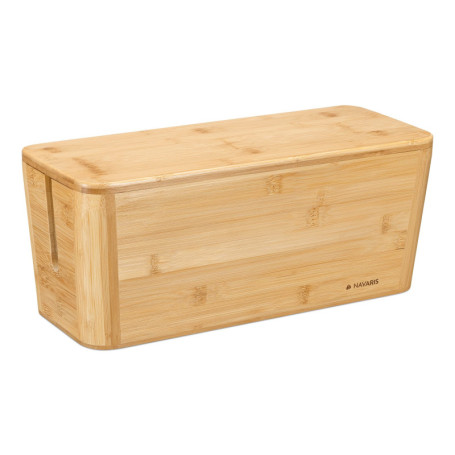 Navaris Boîte Range-Câble Bambou - Boîtier de Rangement 39,4 x 16 x 16 cm pour Câbles TV USB Téléphone Rallonges Multiprises - A