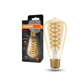 OSRAM Vintage 1906® Classic Edison FIL 60 LED lamp, E27, dimmable, Edison shape, gold, 8.8W, 806lm, 2400K, reduced warm white li
