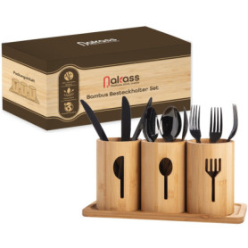 Nakass Porte-couverts en bambou 4 pièces en bois - Organisateur d'ustensiles de cuisine pour décoration de table à manger - Réci