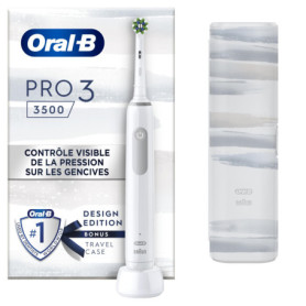 Oral-B Pro 3500 Brosse À Dents Électrique Blanche, Un Capteur De Pression Pour Protéger Les Gencives Sensibles, Des Accessoires,