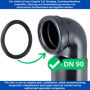 Coude d'évacuation joint, 2 pièces, remplacement pour 387.282.00.1, compatible avec GEBERIT DN90 Kombifix, Duofix coude d'évacua