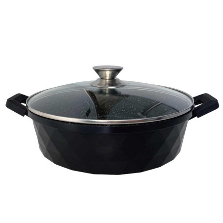 Sauteuse 28 cm avec couvercle en verre - Poêle de service - Casserole anti-adhésive avec couvercle - Poêle à frire à bord haut -
