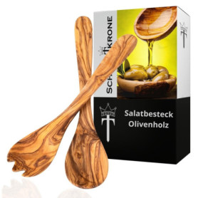 Schwertkrone Ensemble de Couverts à Salade en Bois d'Olivier 30cm - Beauté Naturelle et Durabilité Exceptionnelle