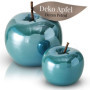 ReWu Lot de 2 pommes décoratives en céramique lasurée, couleur bleu pétrole avec brillance et effet nacré