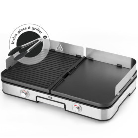 LEBENLANG 2400W Plancha électrique - Avec pince à barbecue & Protection contre les éclaboussures I Pour intérieur & exterieur I 