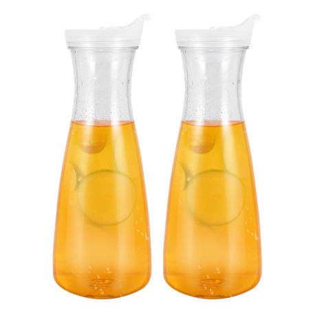 Juwacoo Lot de 2 carafes à eau en plastique de 1 l avec couvercle, carafe à eau de 1 l avec bec verseur, pichet à jus, thé glacé