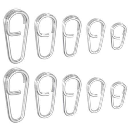eMagTech 50pcs Anneaux Fendus en Acier Inoxydable Liens Clips de Pêche à Changement Rapide 10mm 13mm 16mm 18mm 21mm Clips de Leu