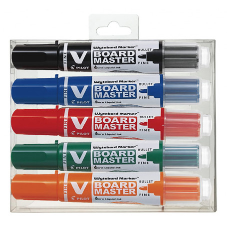 Pilot - Lot de 5 V-Board Master - Marqueurs tableau blanc effaçables - Rechargeables - À encre liquide aux couleurs intenses - B