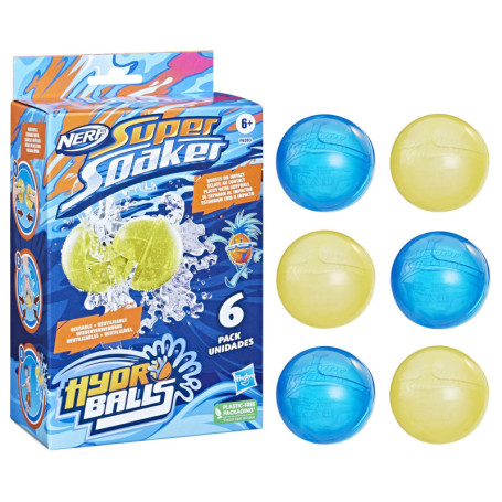 Super Soaker Nerf Hydro Balls, Pack de 6 balles d'eau réutilisables