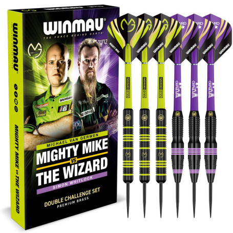 WINMAU Darts Michael 'MvG' Van Gerwen Vs Simon 'The Wizard' Whitlock | Ensemble jumeau | Fléchettes en Laiton Steeltip de 22 g a