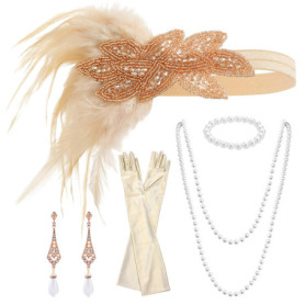 CHROMACRAFT 1 Coiffe en Plumes, 1 Bracelet, 1 Collier, 1 Paire De Boucles d'oreilles Et 1 Long, Accessoires De Cosplay, Accessoi