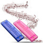 Jzhen 2Pcs Harmonica Enfants, Instrument À Vent Harmonica dans Jouet Harmonica 10 Trous en Plastique, Bleu et Rose
