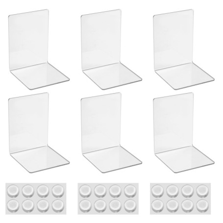 Lot de 6 Serre-Livres en Acrylique Transparent,Transparent Antidérapant Cale Livre avec Autocollants antidérapants,pour l'organi