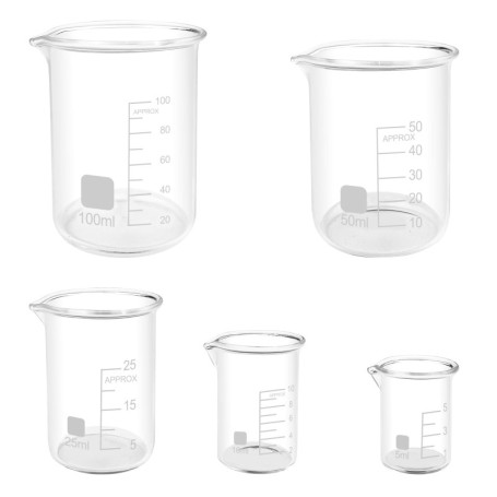 Lixiluxia 5Pcs Verre Doseur en Verre, Bécher Gradué en Verre Borosilicate, Verrerie de Laboratoire, Tasse à Mesurer 5 Tailles 1