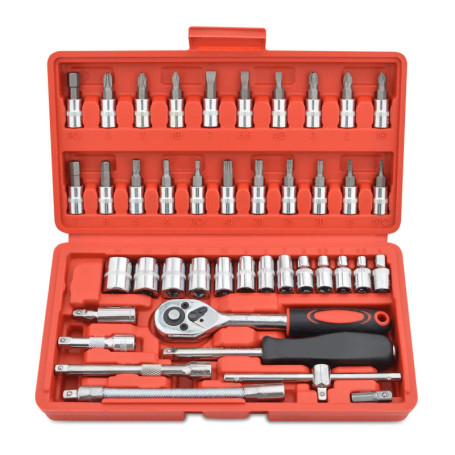 Gunpla 46 Pièces 1/4’’ pouce Clé à Douille et Embouts Bits Métrique Ensemble Tiges d'Extension Flexibles avec Clé À Cliquet Réve