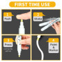 NowPE Feutre Craie Blanc, 2 Pièce Marqueurs Craie 6mm + 2 Pièce Stylo Craie Liquide 10mm + 16 Etiquettes de Tableau, Effacable a